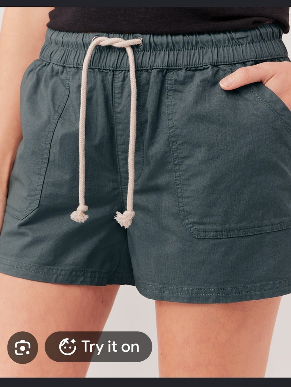 Pact Ore Blue Green Woven Twill Drawstring Mini Shorts